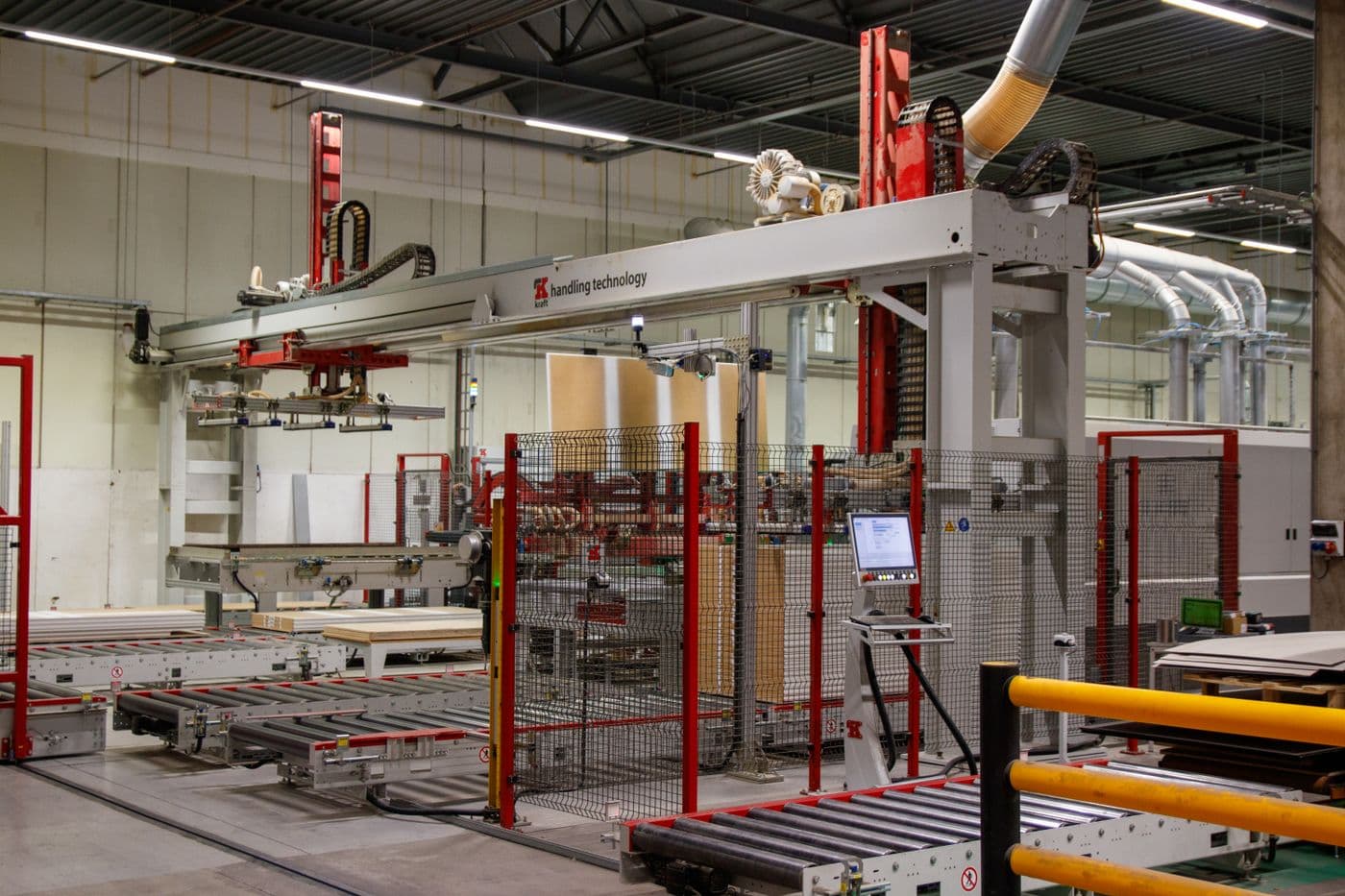 Automated robotic handling and production line on a manufacturing floor